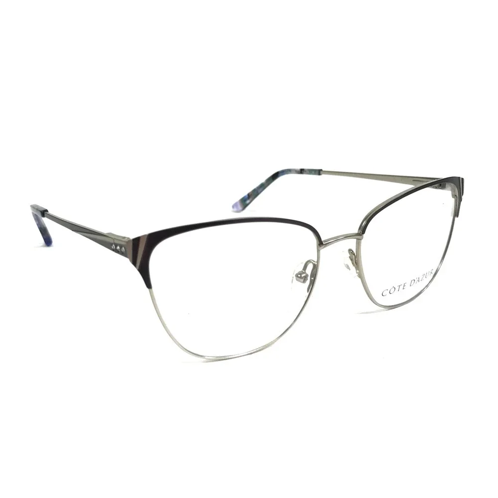 Cote D'Azur Eyeglasses Frames CDA-398 C2 Black Silver Cat Eye Full Rim 52-16-138
